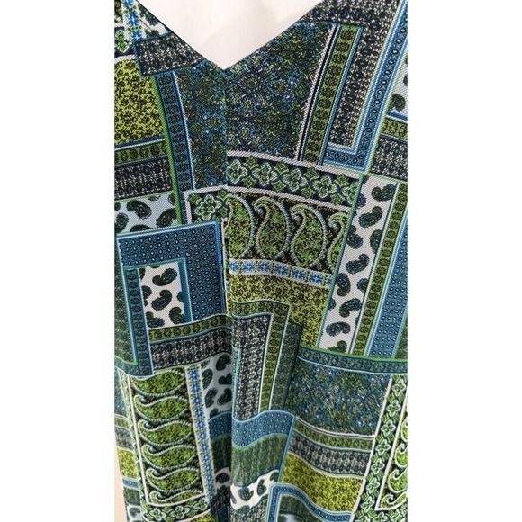 VTG Y2K Boho Dress XL Green Blue Patchwork Handkerchief Hem Flowy Light Fairy - Picture 13 of 13